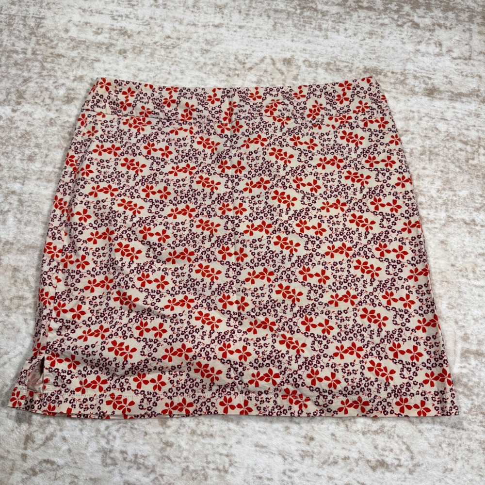 Gap Floral Mini Skirt Womens 16 Red Cream Excellent A-line Side Slit Pockets
